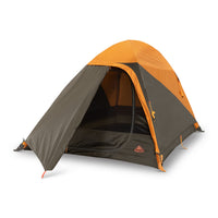 Kelty Grand Mesa 2 tent, brown, with fly attached and door open