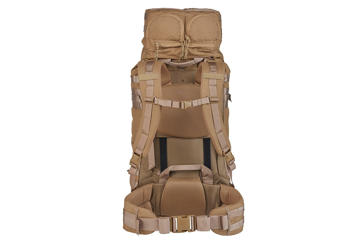 Kelty Falcon 4000 backpack, Canyon Brown, rear view showing padded shoulder straps and waistbelt